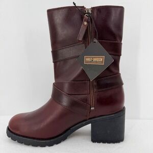 NEW Minor Scuffs from Store Harley Davidson Women Burgundy Leather Moto Boot 8.5